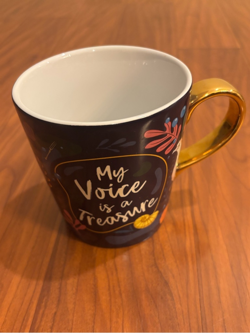 Disney Little Mermaid My Voice is a Treasure Floral Ceramic Mug Gold Handle 16oz